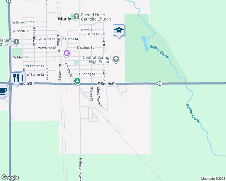 map of restaurants, bars, coffee shops, grocery stores, and more near 437-533 East South Street in Manly