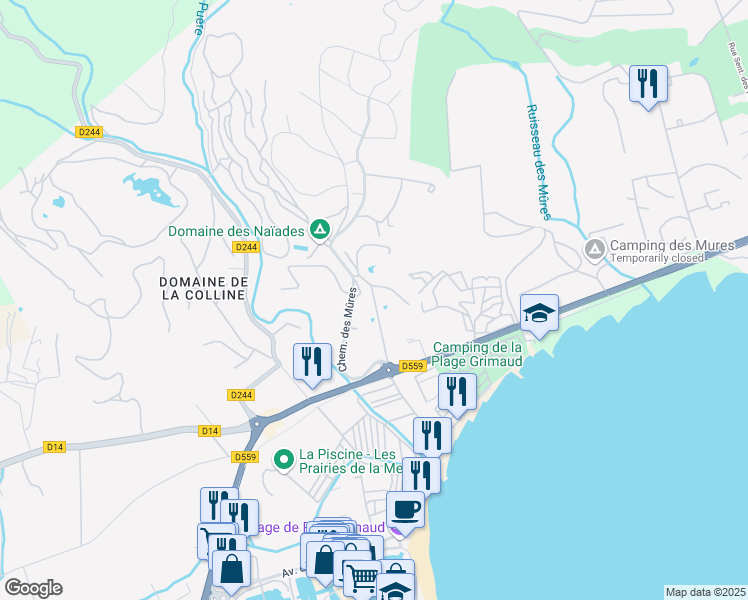 map of restaurants, bars, coffee shops, grocery stores, and more near Domaine les Parcs de Grimaud in Grimaud