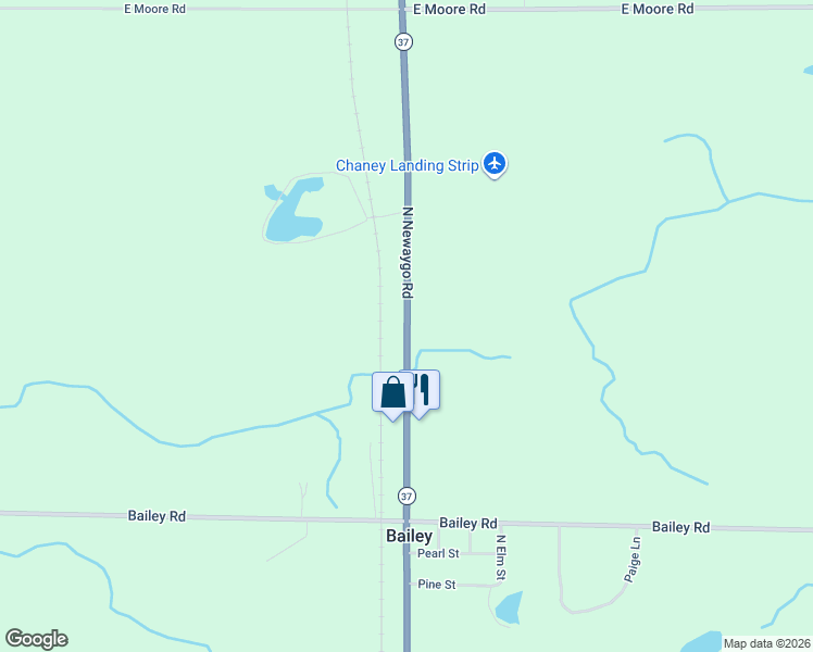 map of restaurants, bars, coffee shops, grocery stores, and more near 1701 North Newaygo Road in Bailey