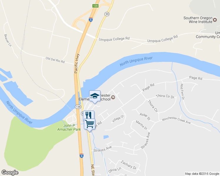 map of restaurants, bars, coffee shops, grocery stores, and more near 292 Pioneer Way in Roseburg North