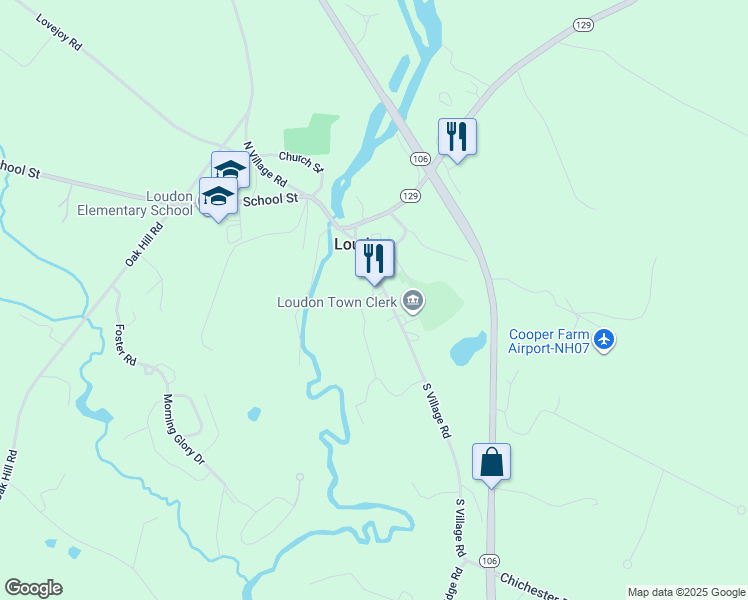 map of restaurants, bars, coffee shops, grocery stores, and more near 47 South Village Road in Loudon