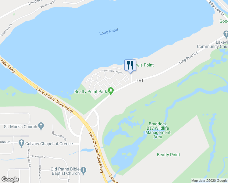 map of restaurants, bars, coffee shops, grocery stores, and more near 2 Pond View Heights in Rochester