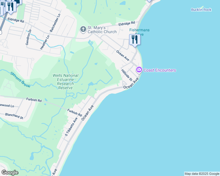 map of restaurants, bars, coffee shops, grocery stores, and more near 546 Ocean Avenue in Wells