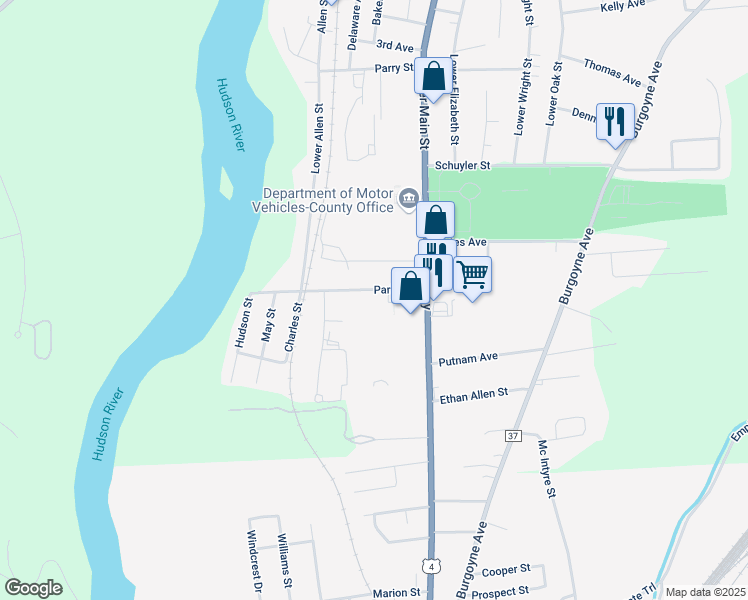 map of restaurants, bars, coffee shops, grocery stores, and more near 27 Park Avenue in Fort Edward