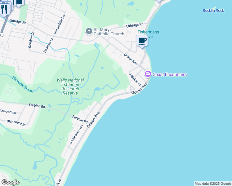 map of restaurants, bars, coffee shops, grocery stores, and more near 546 Ocean Avenue in Wells