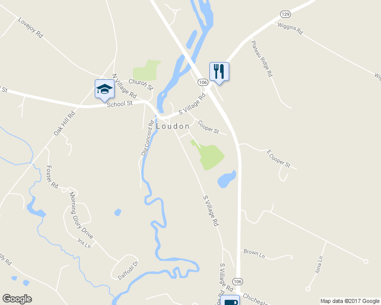 map of restaurants, bars, coffee shops, grocery stores, and more near 47 South Village Road in Loudon
