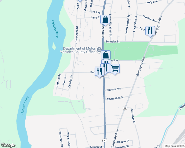 map of restaurants, bars, coffee shops, grocery stores, and more near 27 Park Avenue in Fort Edward