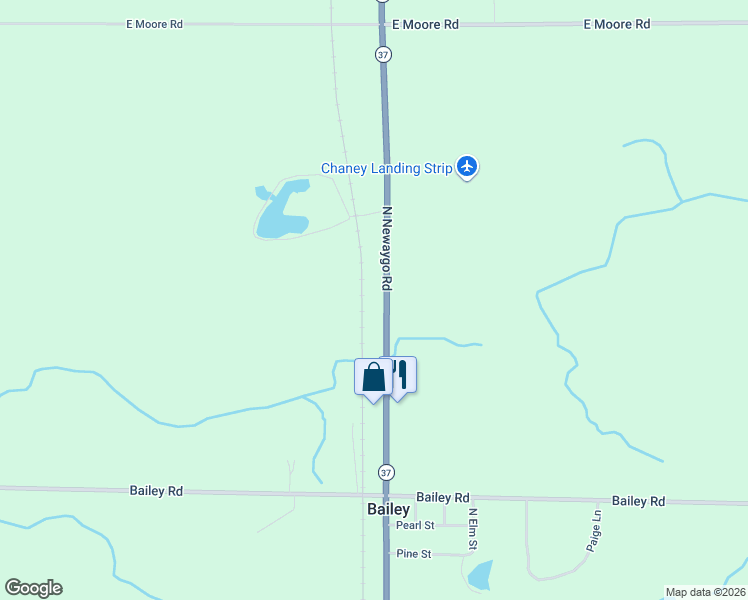 map of restaurants, bars, coffee shops, grocery stores, and more near 1701 North Newaygo Road in Bailey