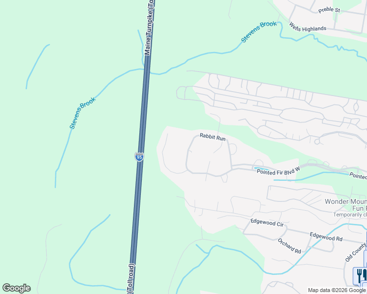 map of restaurants, bars, coffee shops, grocery stores, and more near 150 Rabbit Run in Wells