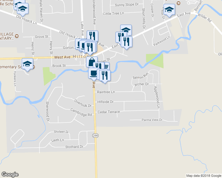 map of restaurants, bars, coffee shops, grocery stores, and more near 1 Panarites Lane in Hilton