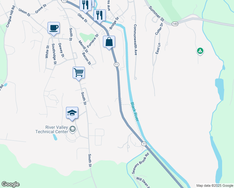 map of restaurants, bars, coffee shops, grocery stores, and more near 11 Sioux Drive in Springfield
