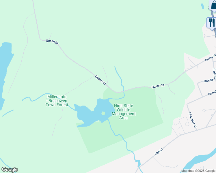map of restaurants, bars, coffee shops, grocery stores, and more near 80 Queen Street in Boscawen