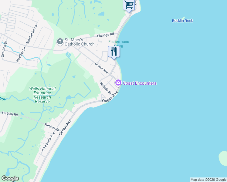map of restaurants, bars, coffee shops, grocery stores, and more near 30 Ocean View Street in Wells