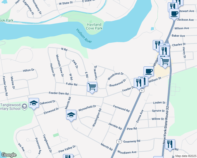 map of restaurants, bars, coffee shops, grocery stores, and more near 6 Wedgewood Drive in South Glens Falls