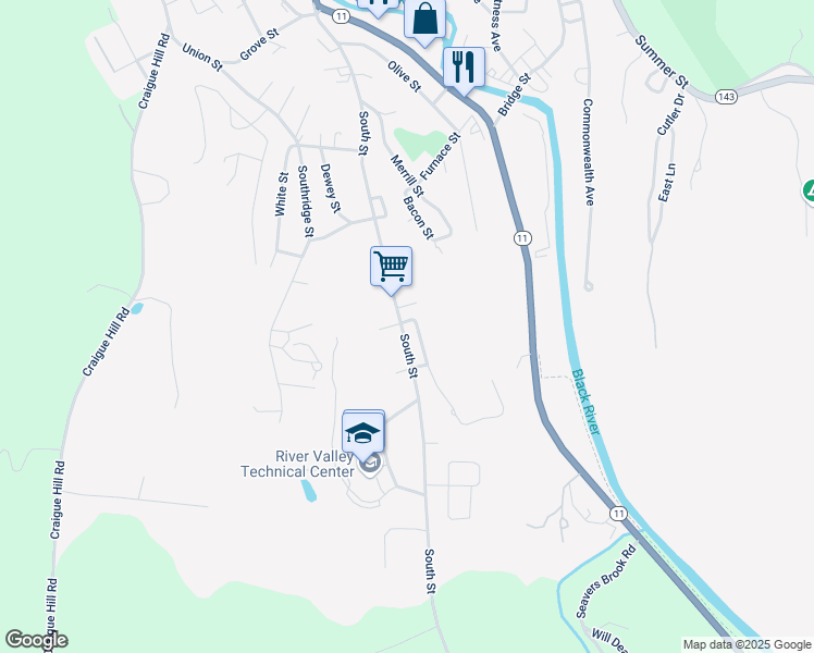 map of restaurants, bars, coffee shops, grocery stores, and more near 1 Stanley Road in Springfield