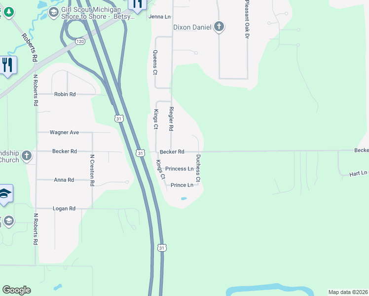 map of restaurants, bars, coffee shops, grocery stores, and more near 1728 Becker Road in Muskegon