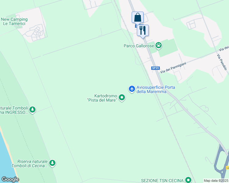 map of restaurants, bars, coffee shops, grocery stores, and more near Località Paduletto in Provincia di Livorno