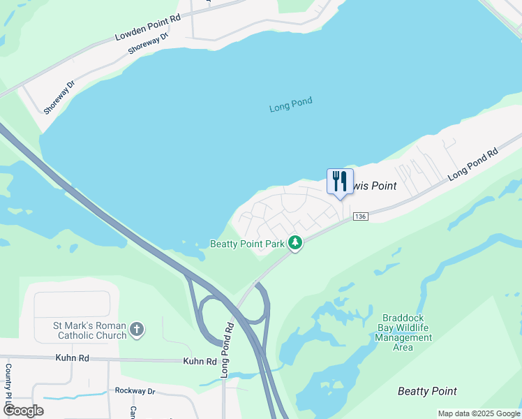map of restaurants, bars, coffee shops, grocery stores, and more near 400 Pond View Heights Road in Greece