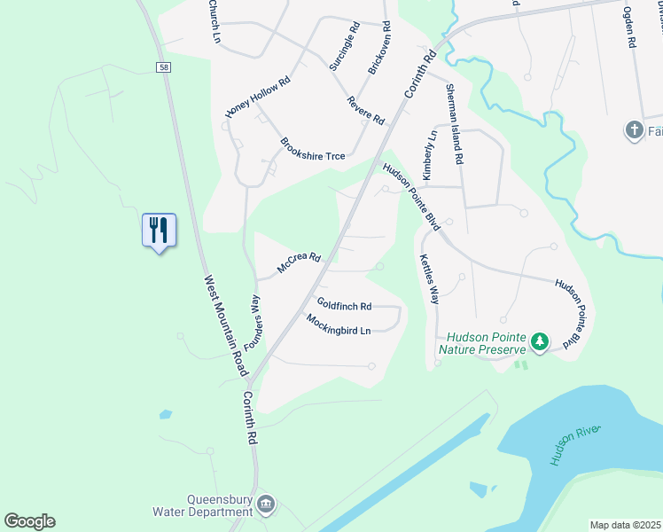 map of restaurants, bars, coffee shops, grocery stores, and more near 680 Corinth Road in Queensbury