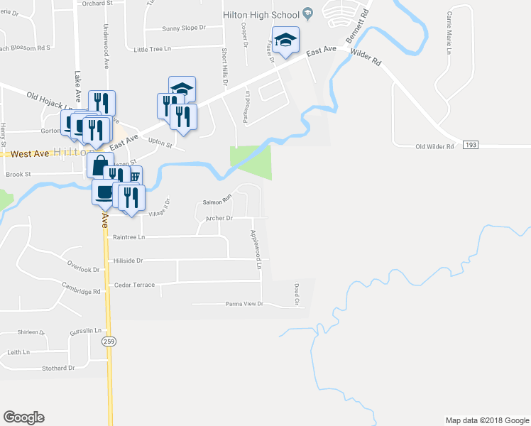 map of restaurants, bars, coffee shops, grocery stores, and more near 17A Marple Lane in Hilton