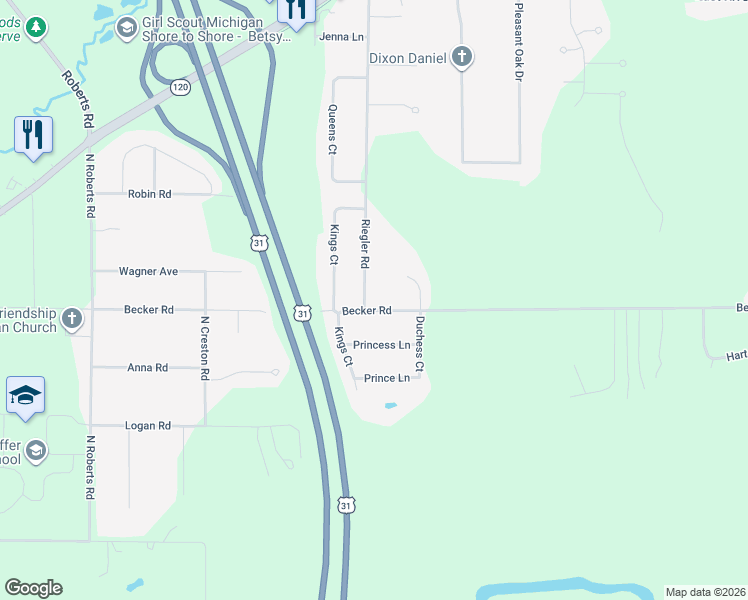 map of restaurants, bars, coffee shops, grocery stores, and more near 1728 Becker Road in Muskegon