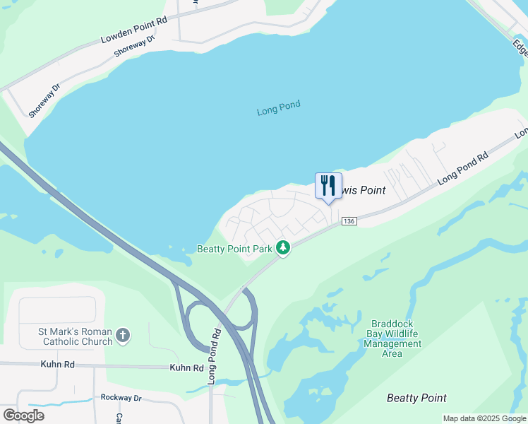 map of restaurants, bars, coffee shops, grocery stores, and more near 225 Long Pond Road in Rochester