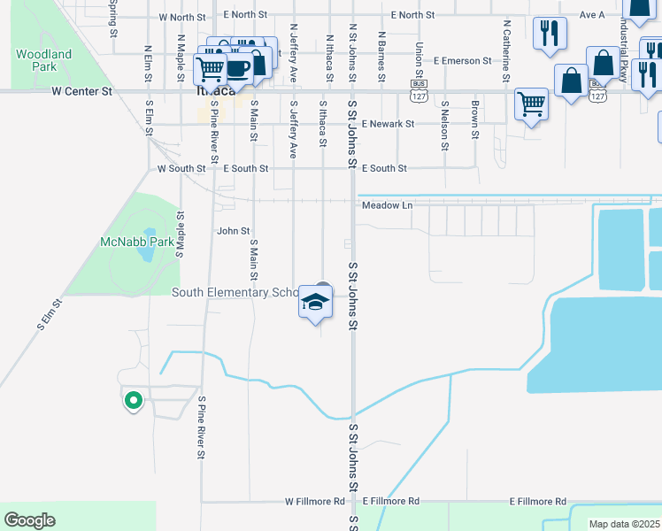 map of restaurants, bars, coffee shops, grocery stores, and more near 611 South Ithaca Street in Ithaca