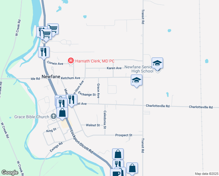 map of restaurants, bars, coffee shops, grocery stores, and more near 6130 Judy Avenue in Newfane