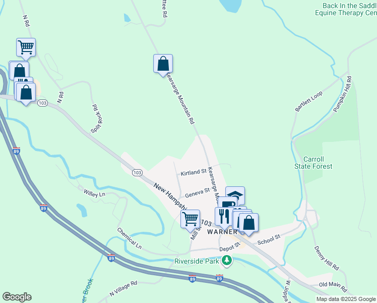 map of restaurants, bars, coffee shops, grocery stores, and more near 36 Roslyn Avenue in Warner