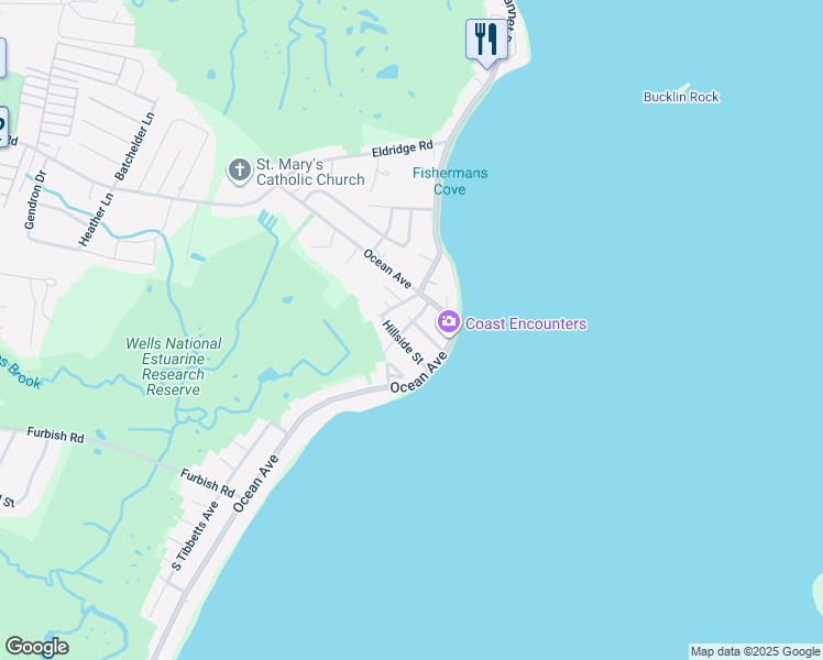 map of restaurants, bars, coffee shops, grocery stores, and more near 30 Ocean View Street in Wells