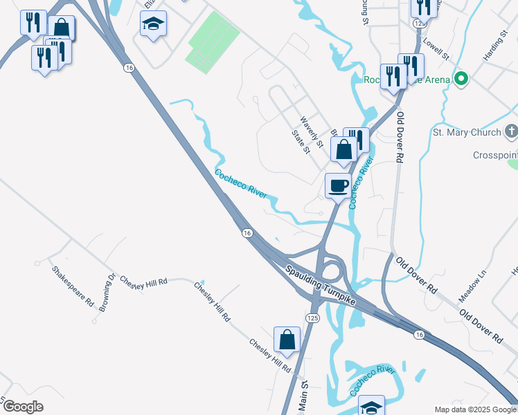 map of restaurants, bars, coffee shops, grocery stores, and more near 29 Wadleigh Road in Rochester