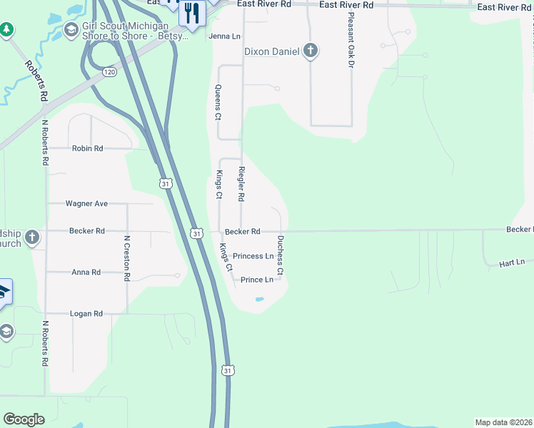 map of restaurants, bars, coffee shops, grocery stores, and more near 1728 Becker Road in Muskegon