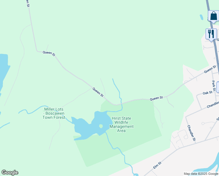 map of restaurants, bars, coffee shops, grocery stores, and more near 80 Queen Street in Boscawen