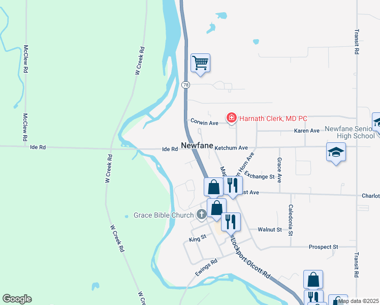 map of restaurants, bars, coffee shops, grocery stores, and more near in Newfane