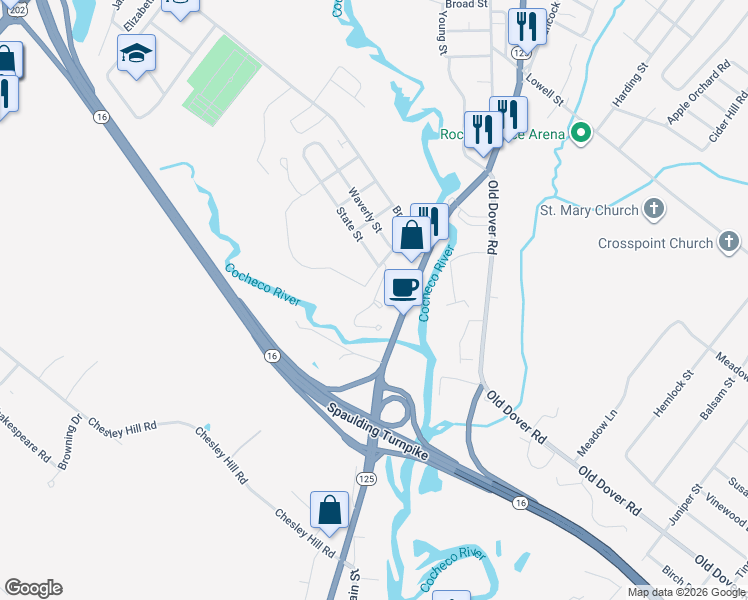 map of restaurants, bars, coffee shops, grocery stores, and more near 15 Old Gonic Road in Rochester