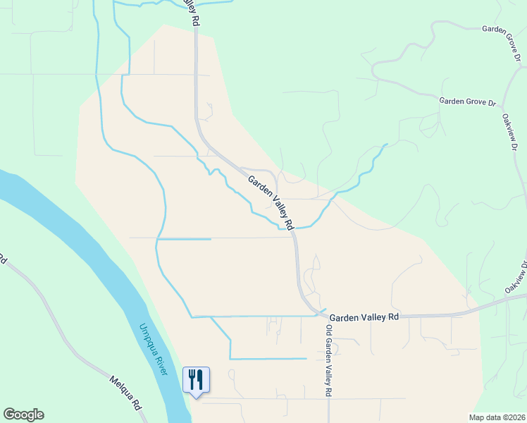 map of restaurants, bars, coffee shops, grocery stores, and more near 7840 Garden Valley Road in Roseburg
