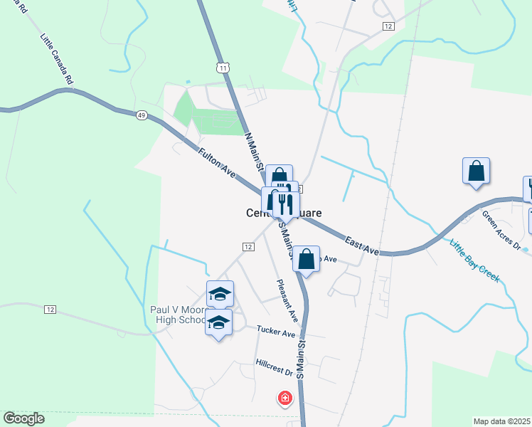 map of restaurants, bars, coffee shops, grocery stores, and more near 3235 Fulton Avenue in Central Square