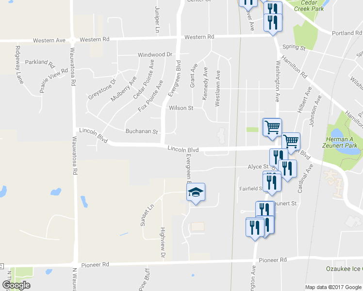 map of restaurants, bars, coffee shops, grocery stores, and more near N30W6830 Lincoln Boulevard in Cedarburg