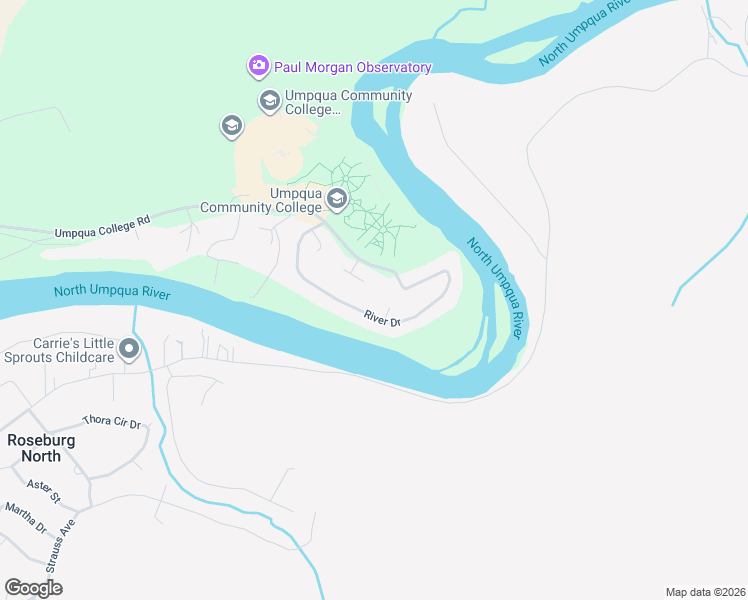 map of restaurants, bars, coffee shops, grocery stores, and more near 105 River Drive in Roseburg