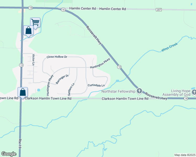 map of restaurants, bars, coffee shops, grocery stores, and more near 19 Curtisdale Lane in Hamlin