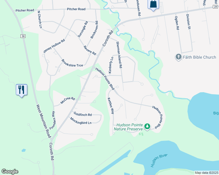 map of restaurants, bars, coffee shops, grocery stores, and more near 6 Kettles Way in Queensbury