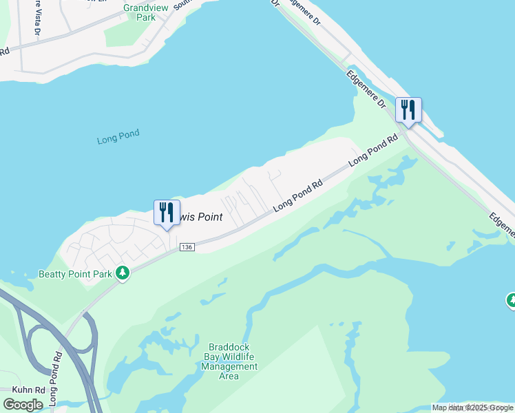 map of restaurants, bars, coffee shops, grocery stores, and more near 111 Long Pond Road in Rochester