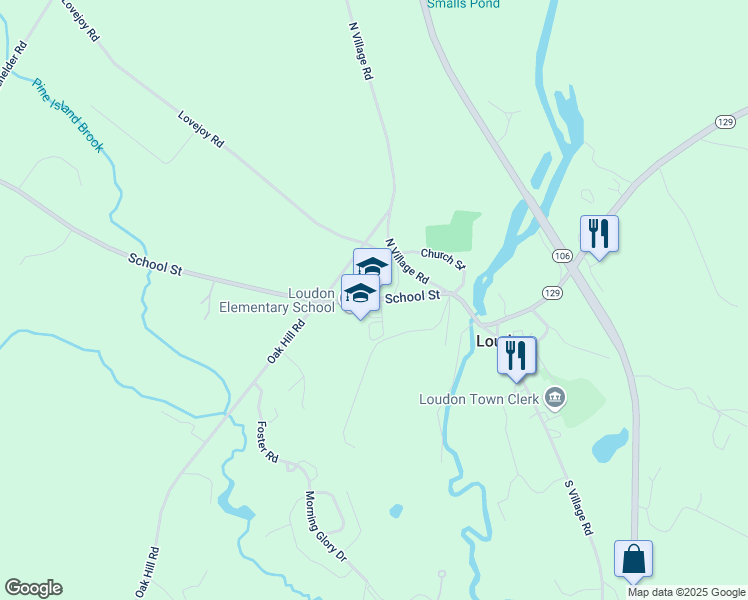 map of restaurants, bars, coffee shops, grocery stores, and more near 7039 School Street in Loudon