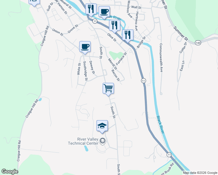 map of restaurants, bars, coffee shops, grocery stores, and more near 160 South Street in Springfield