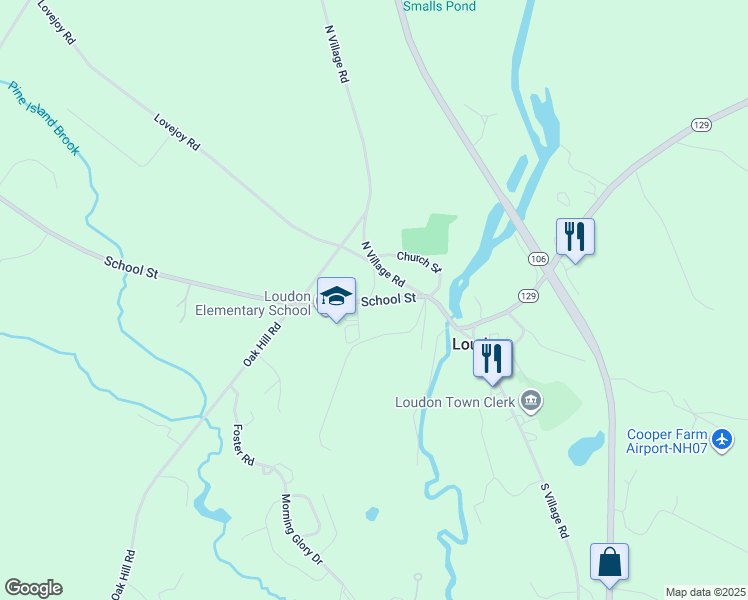 map of restaurants, bars, coffee shops, grocery stores, and more near 7028 School Street in Loudon