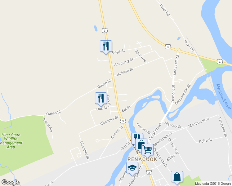 map of restaurants, bars, coffee shops, grocery stores, and more near 97 N Main St in Concord