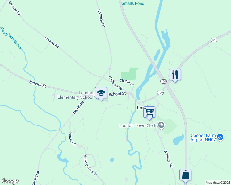 map of restaurants, bars, coffee shops, grocery stores, and more near 7028 School Street in Loudon