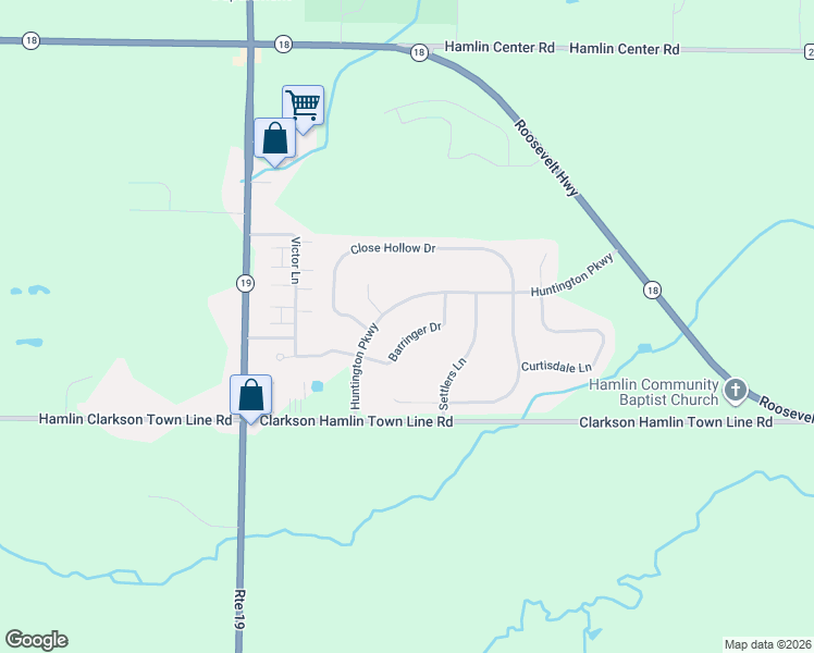 map of restaurants, bars, coffee shops, grocery stores, and more near 22 Barringer Drive in Hamlin