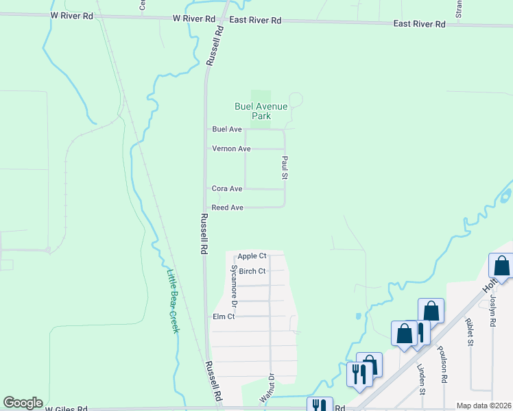 map of restaurants, bars, coffee shops, grocery stores, and more near 160 Reed Avenue in Muskegon