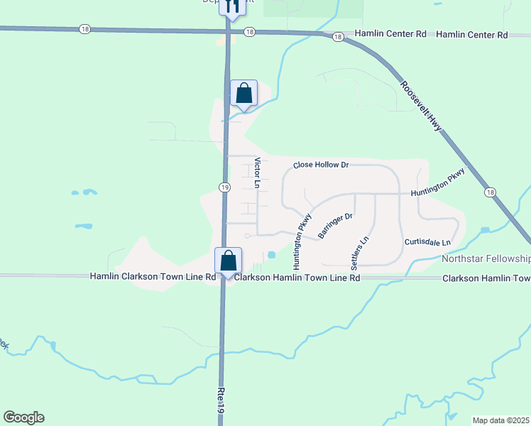 map of restaurants, bars, coffee shops, grocery stores, and more near 99 Victor Lane in Hamlin